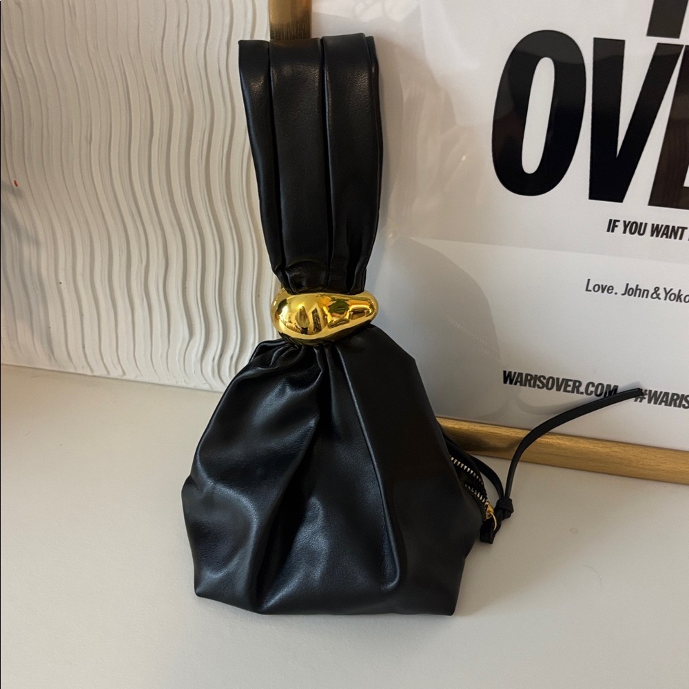 Black Leather Pouch with Gold Accent